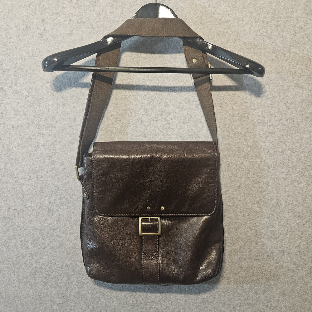 Dark Brown Leather Messenger Bag By HIDESIGN